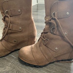 SOREL Womens Wedge Lace Up Leather Boots Joan Of Arc Size 8